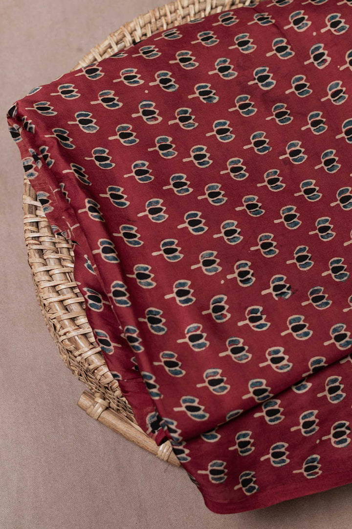 Maroon with Tiny Lotus Ajrak Modal Silk Fabric