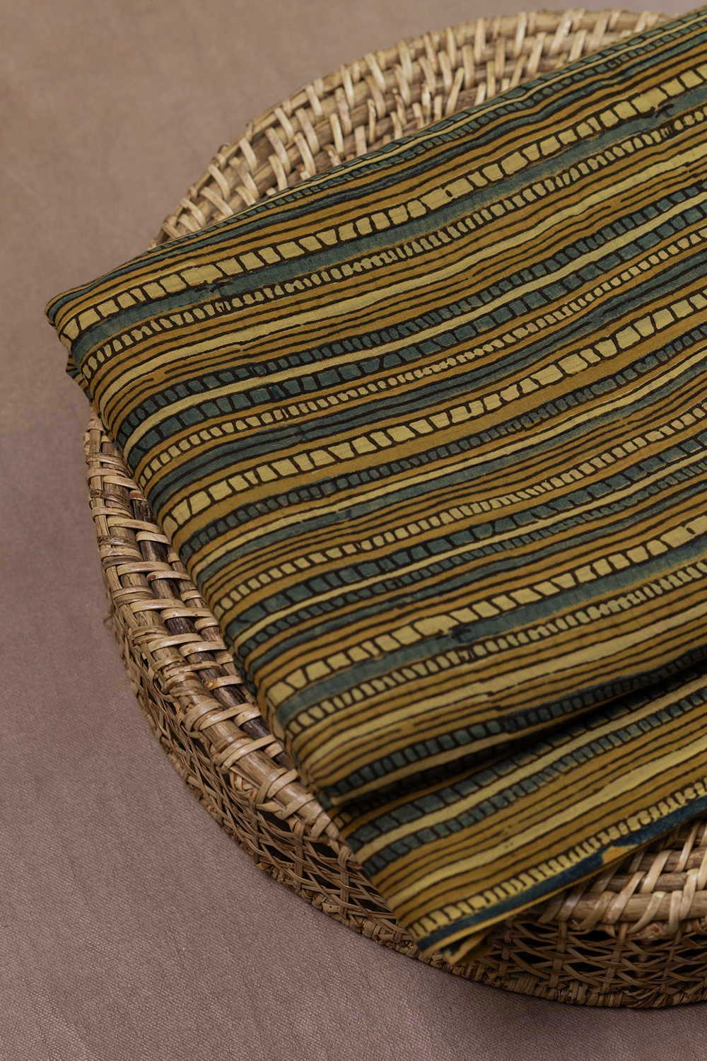 Stripe - Yellow Ajrak Mul Cotton Fabric