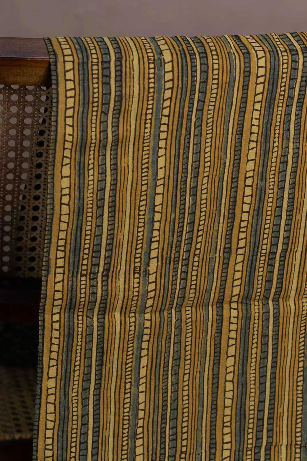 Stripe - Yellow Ajrak Mul Cotton Fabric