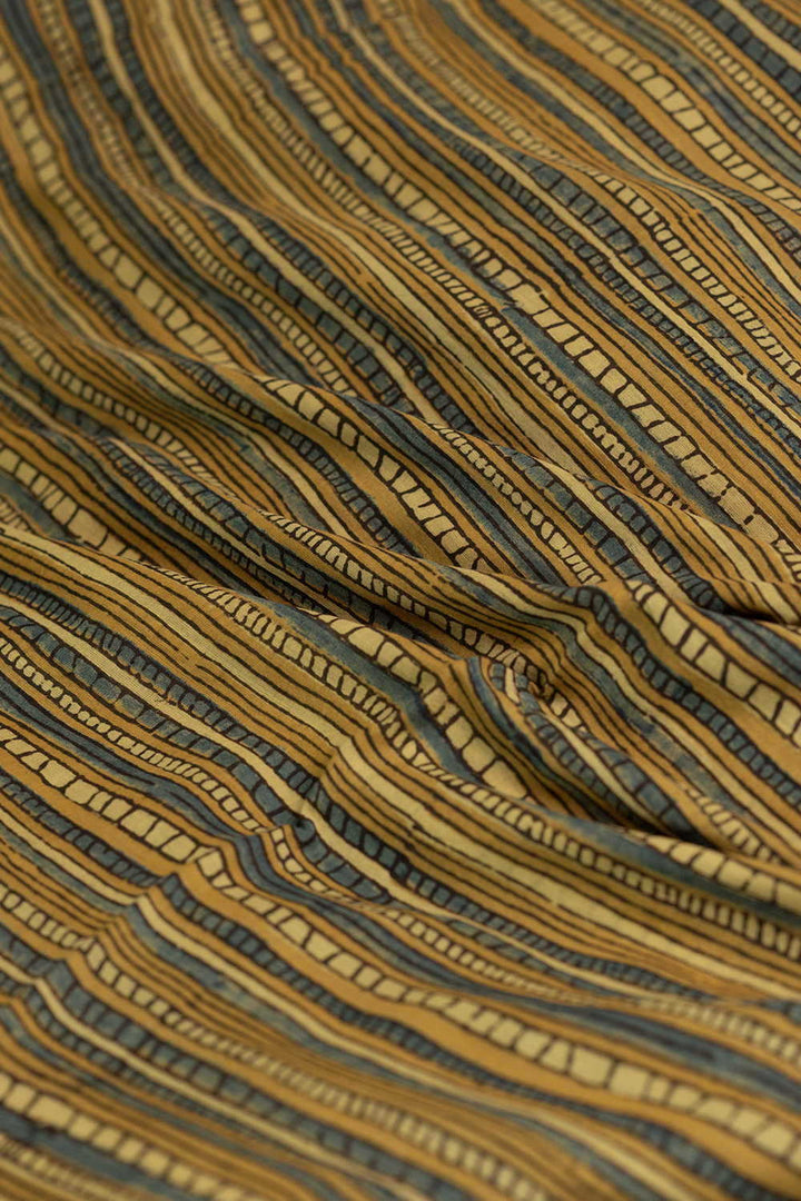 Stripe - Yellow Ajrak Mul Cotton Fabric