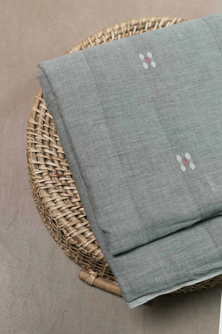 Cream Butta - Grey Jamdani Cotton Fabric - 1m