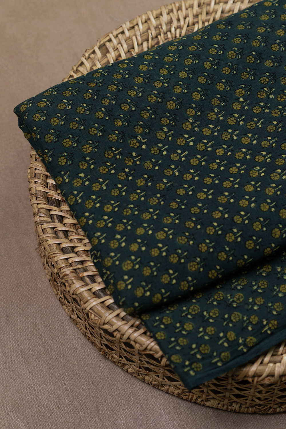 Tiny Motifs - Green Ajrak Mul Cotton Fabric