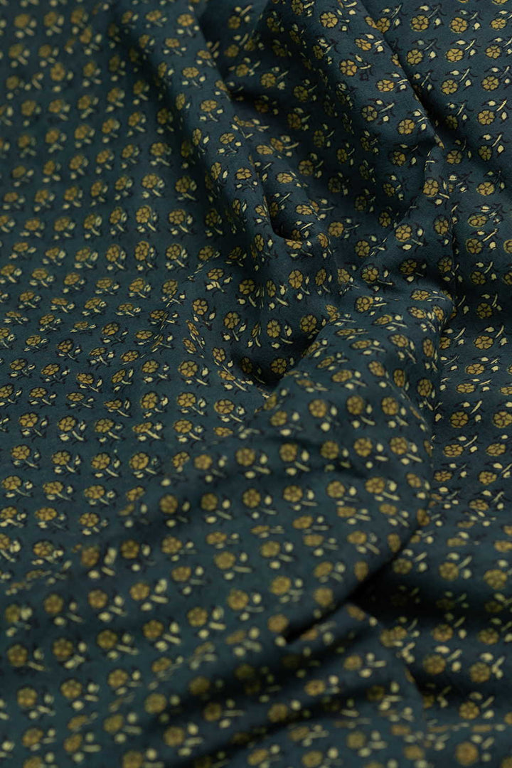 Tiny Motifs - Green Ajrak Mul Cotton Fabric