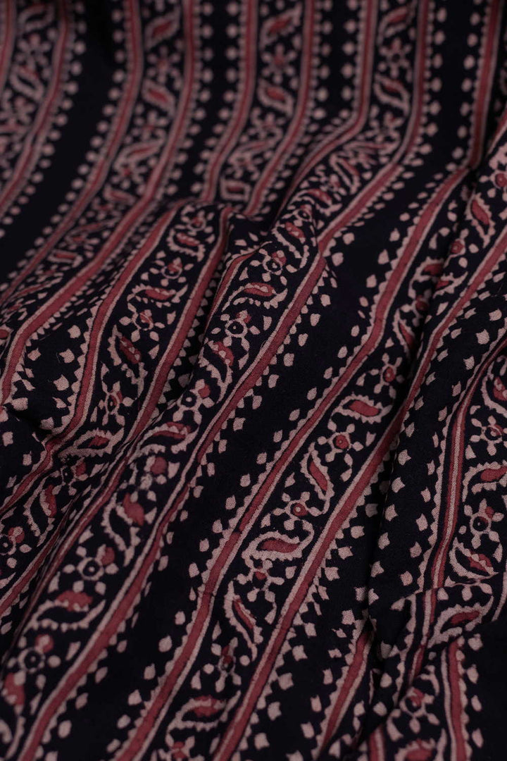 Black Ajrak Print Fabrics - Matkatus 