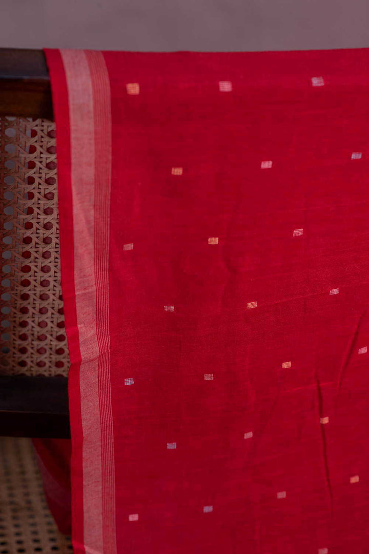 Square Butta - Red Jamdani Cotton Fabric