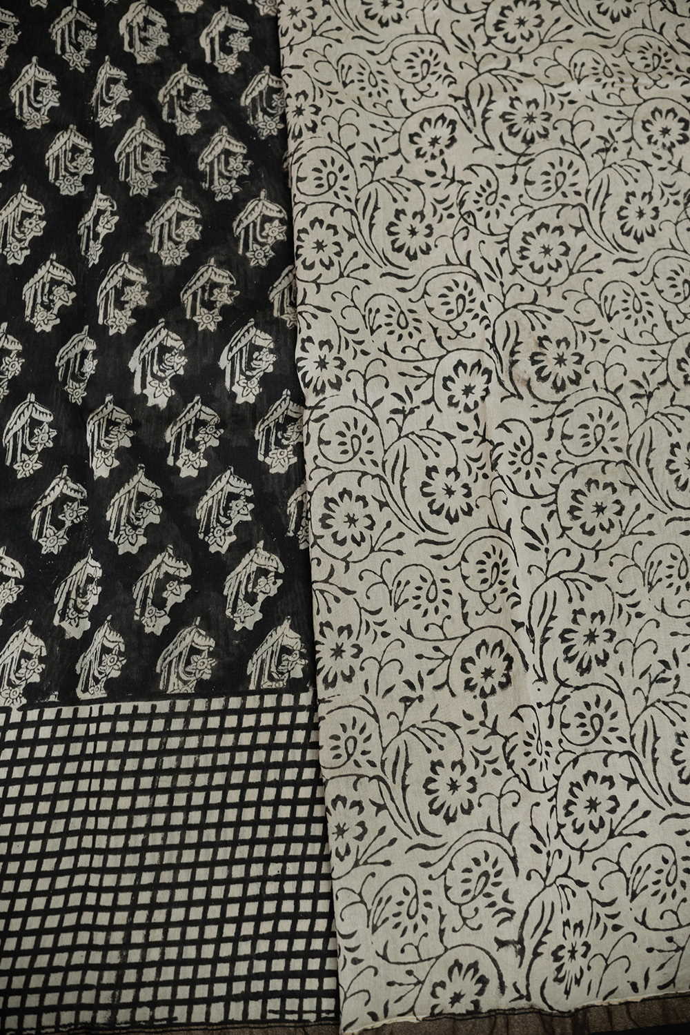 Motifs on Black Block Printed Chanderi saree