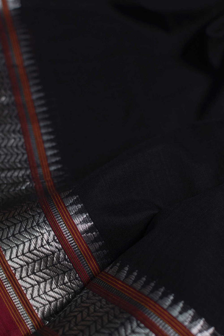 Silver Border - Black Narayanpet Cotton Fabric - 0.8m