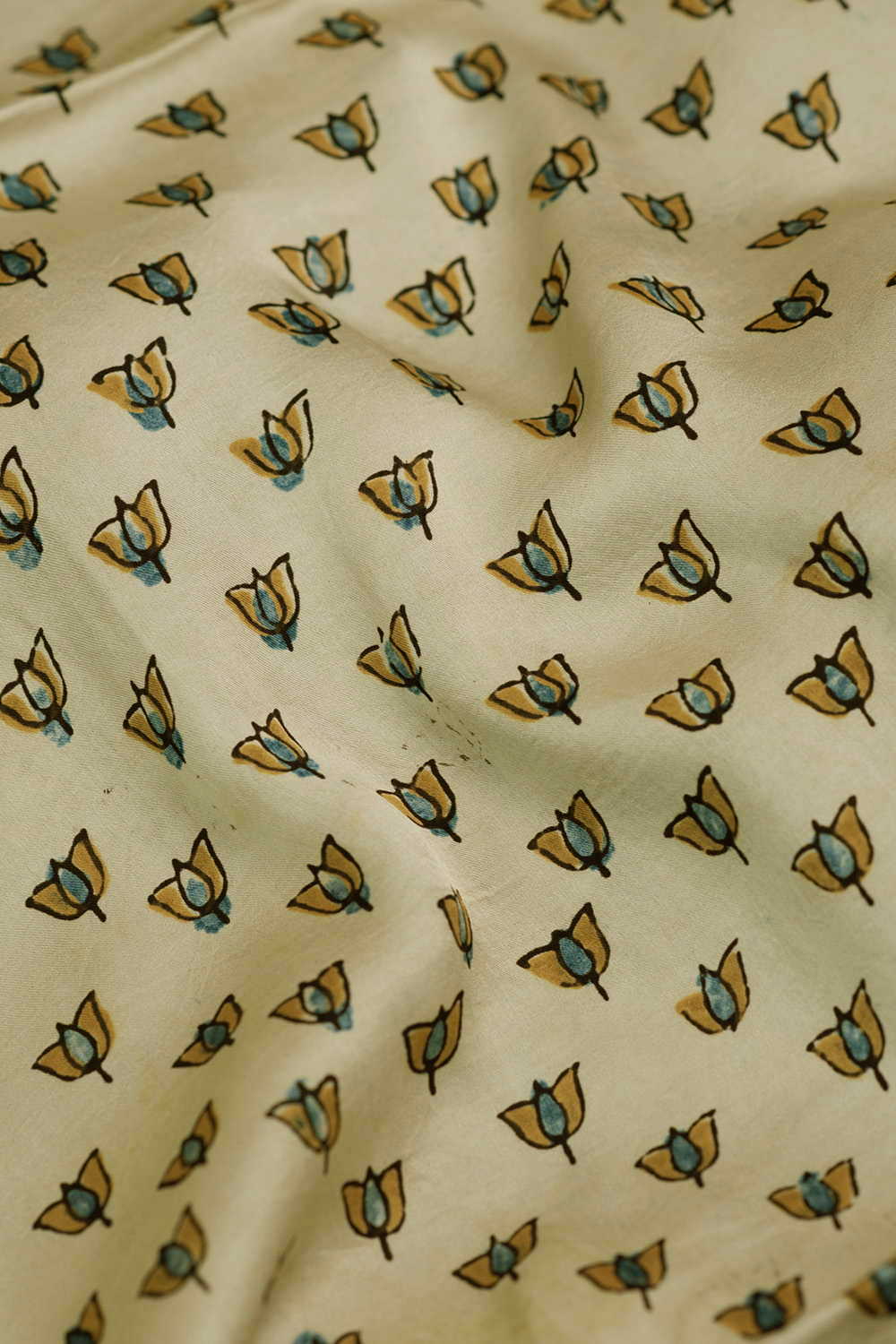 Creamy Yellow Ajrak Modal Silk Fabric