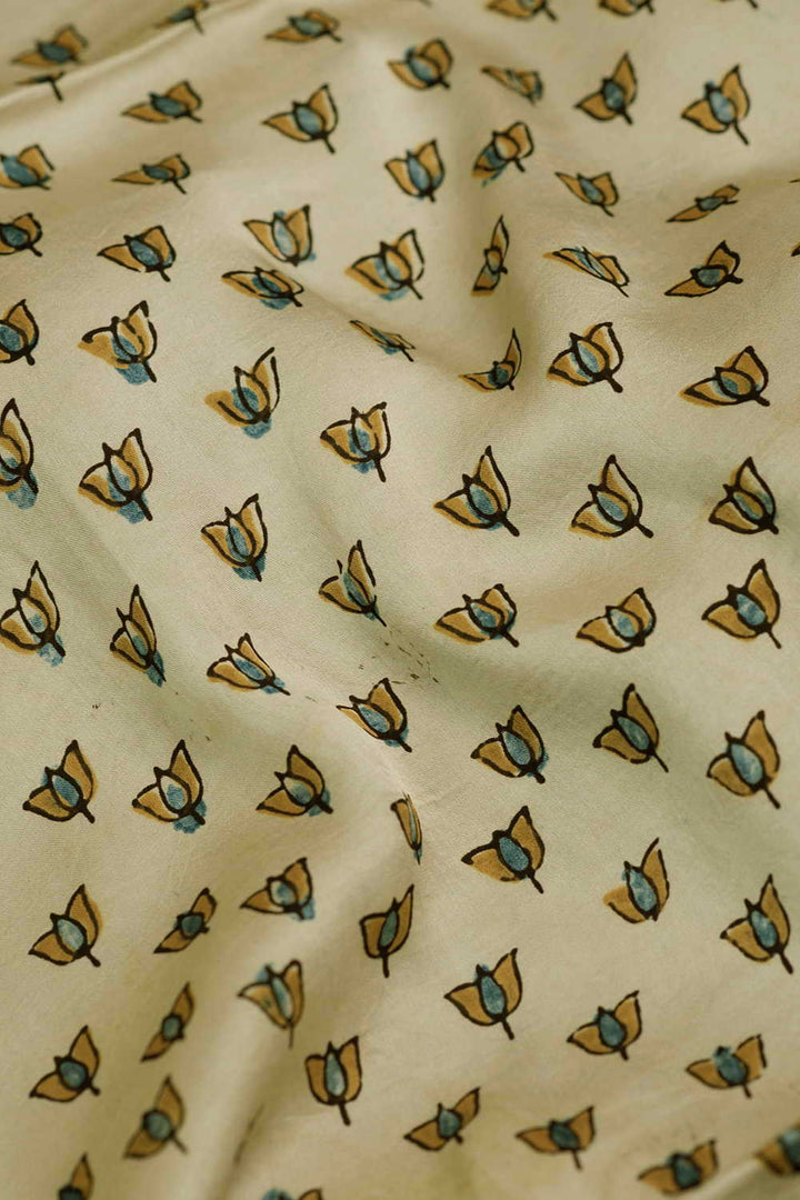Creamy Yellow Ajrak Modal Silk Fabric