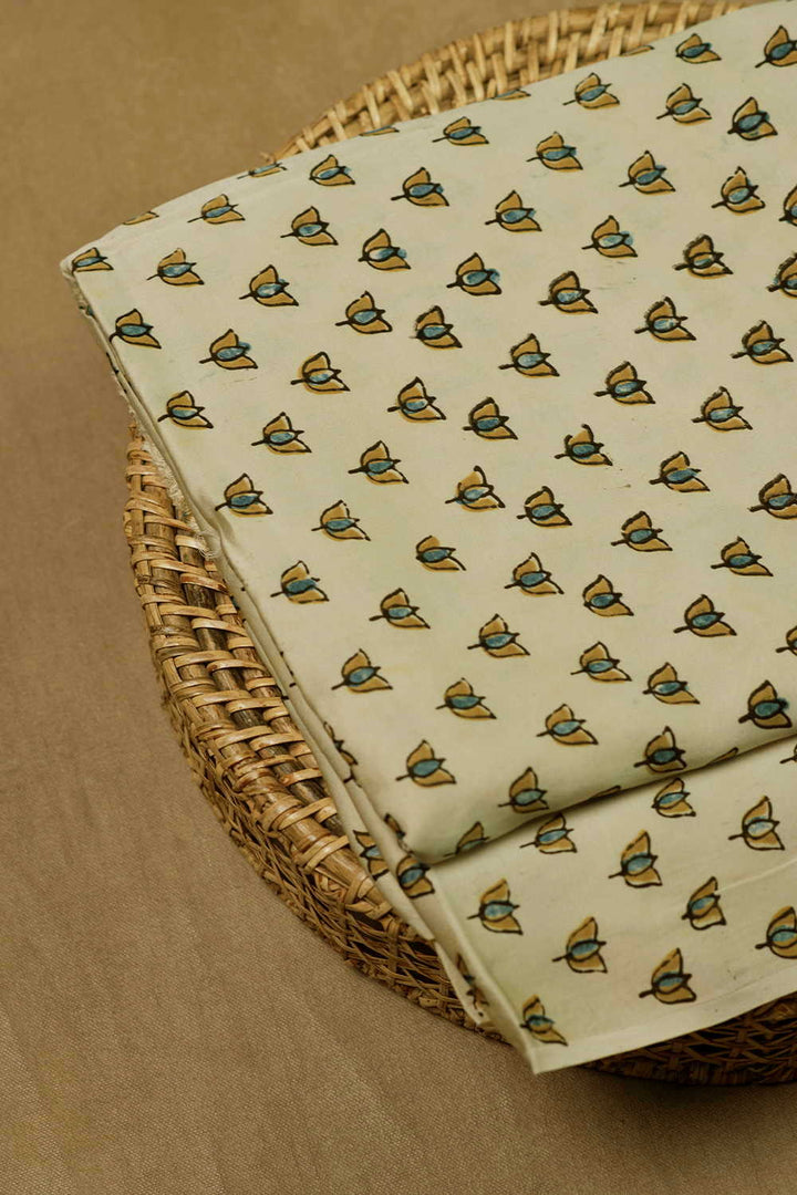 Creamy Yellow Ajrak Modal Silk Fabric