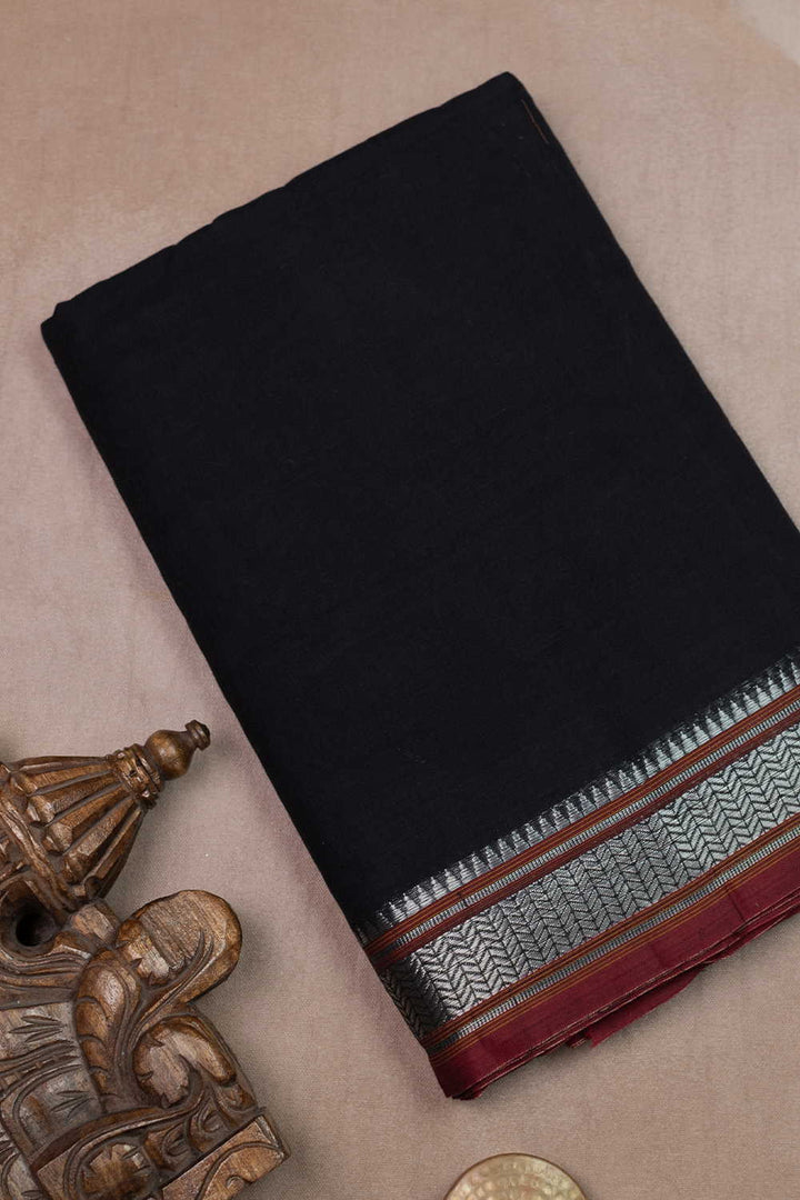 Silver Border - Black Narayanpet Cotton Fabric - 0.8m
