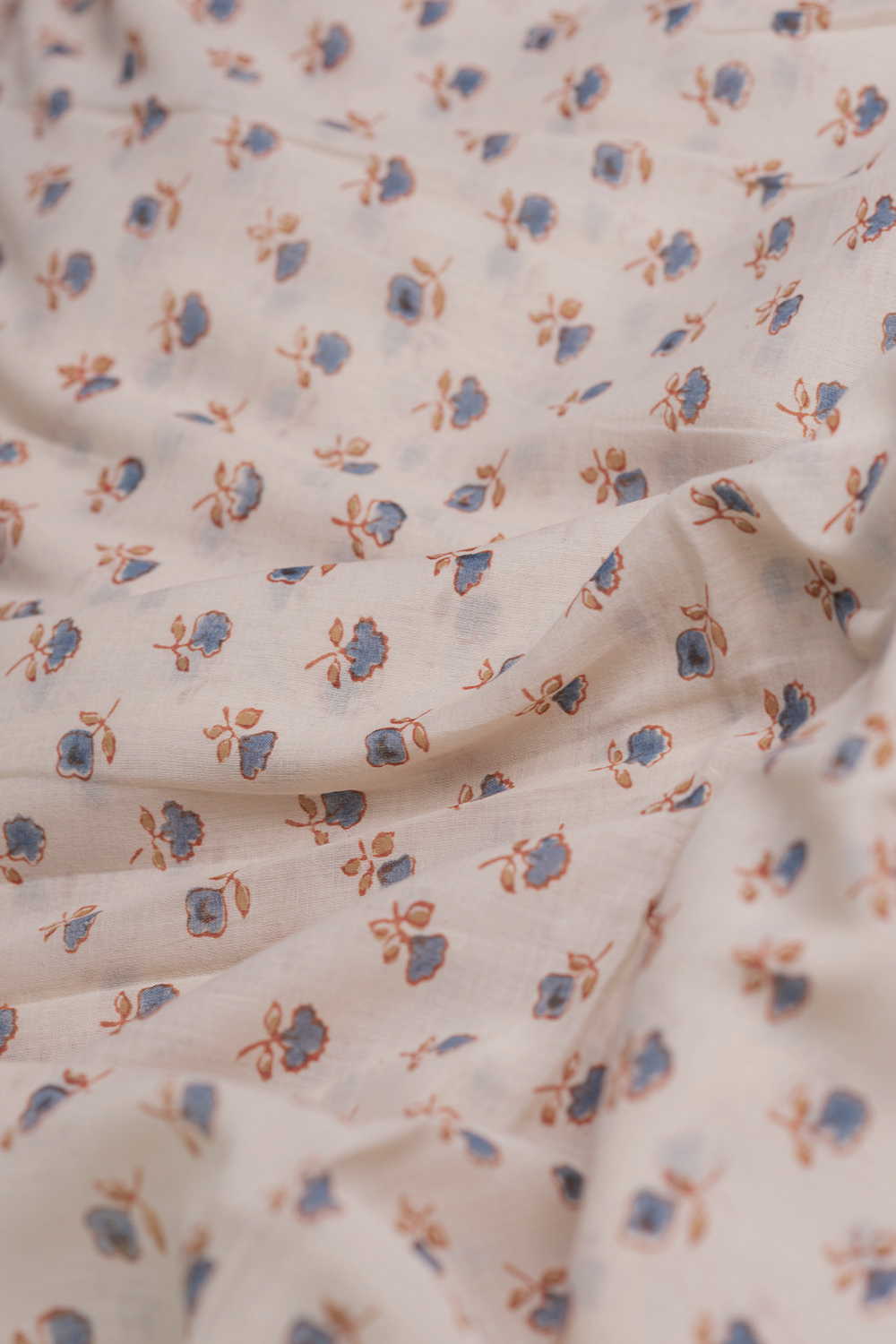 Ivory Floral Ajrak Mul Cotton Fabric - 0.65m