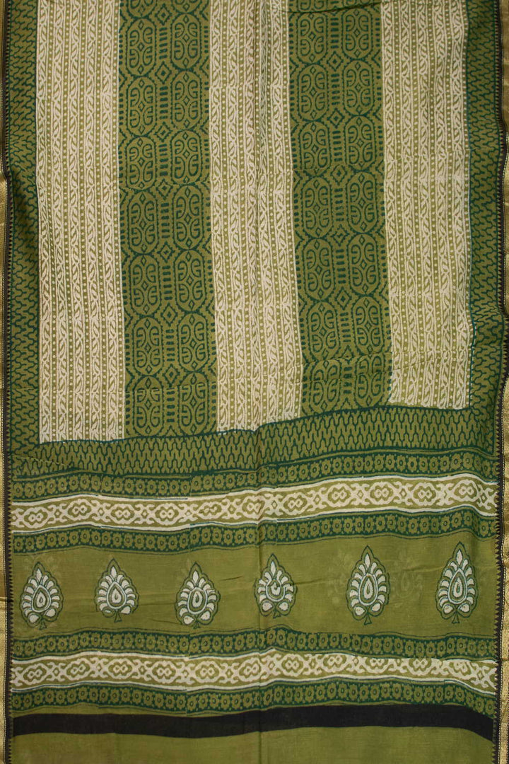 Green Block Printed Chanderi Dupatta