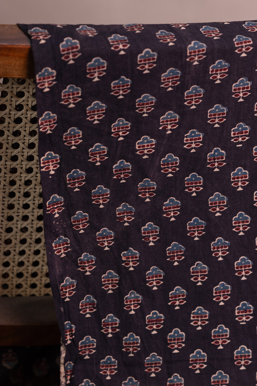 Florals on Black Ajrak Cotton Fabric