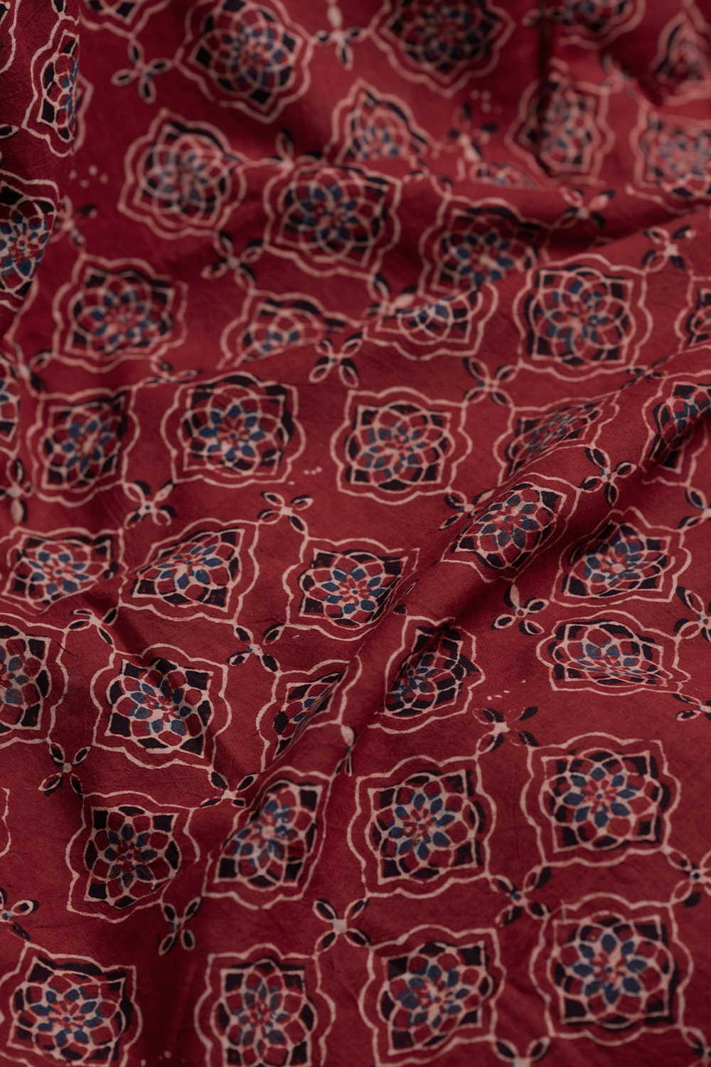 Maroon Ajrak Cotton Fabric