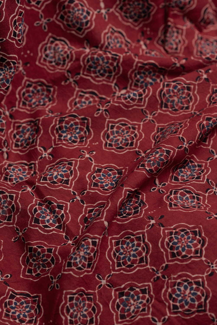 Maroon Ajrak Cotton Fabric