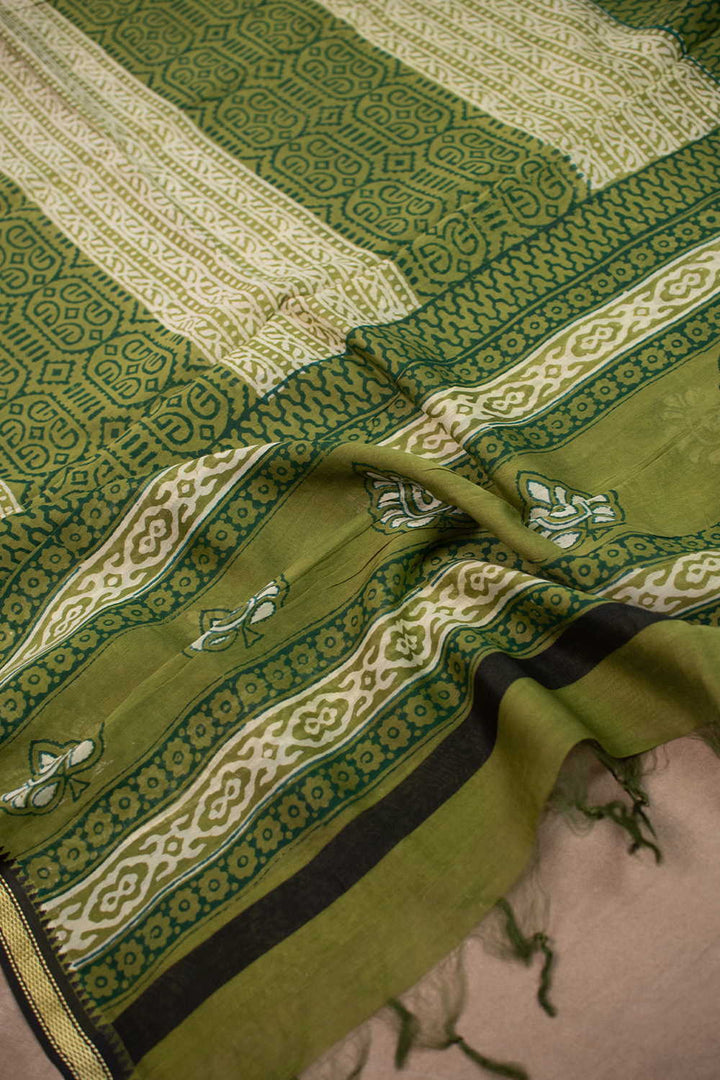 Green Block Printed Chanderi Dupatta