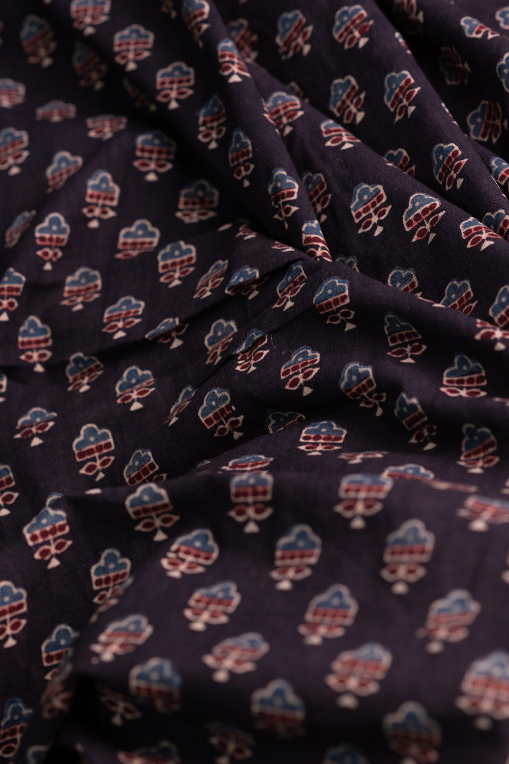 Florals on Black Ajrak Cotton Fabric