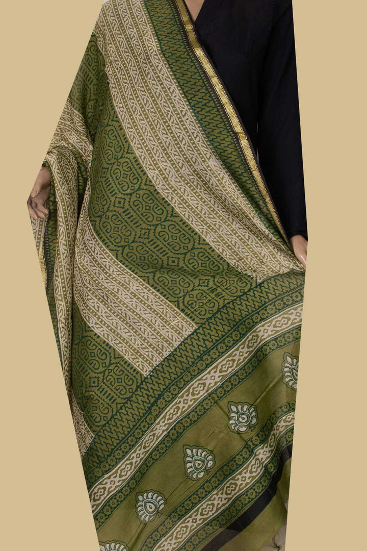 Green Block Printed Chanderi Dupatta