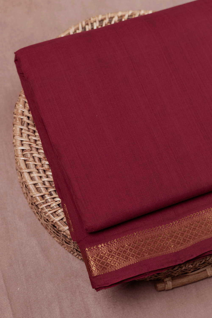 Maroon with Zari Border Mangalagiri Cotton Fabric