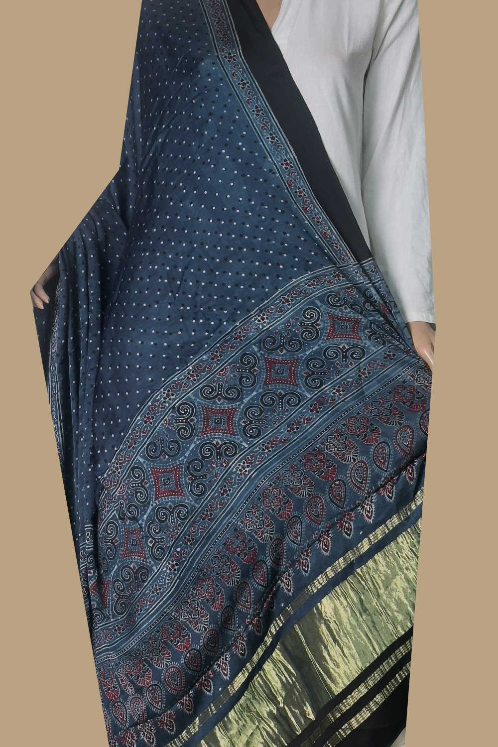 Ajrak Modal Silk Dupatta - Matkatus 