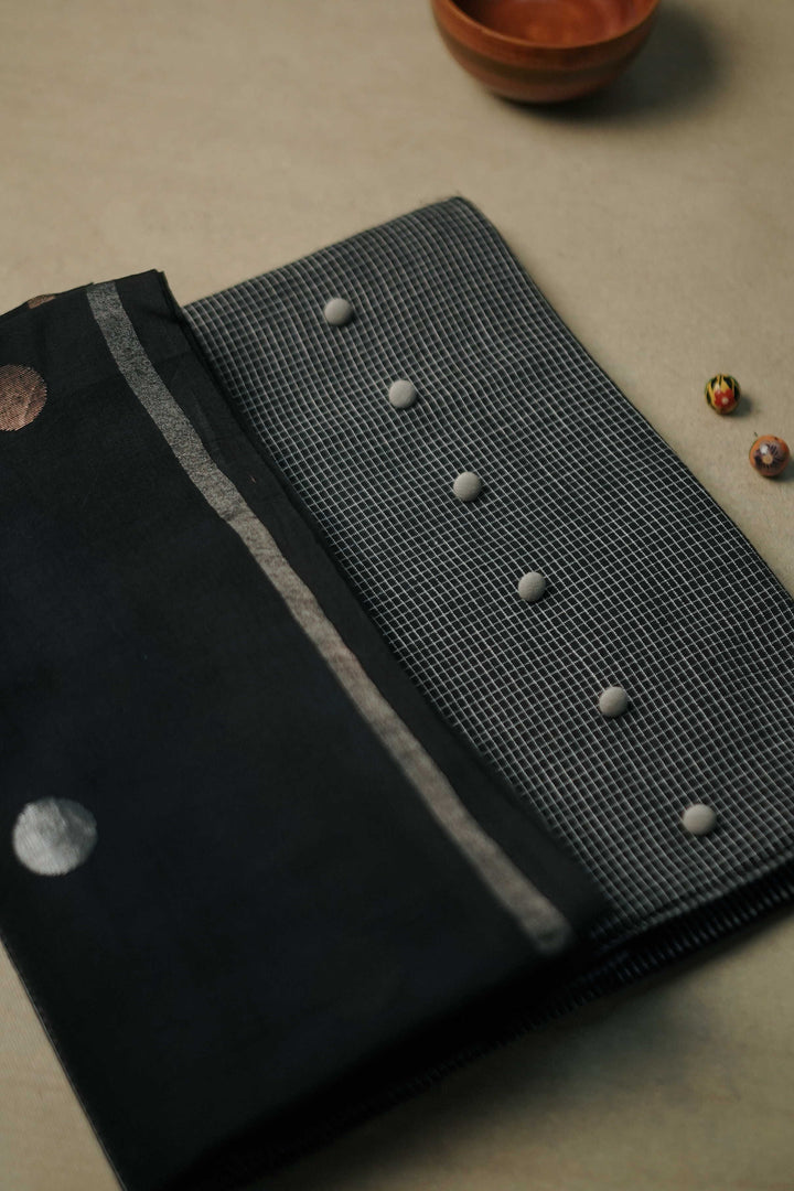 Zari Buttas on Black Jamdani Top with Handwoven Bottom