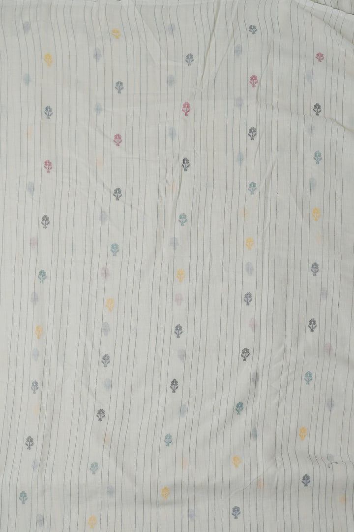 Butta & Stripes on Cream Jamdani Cotton Fabric