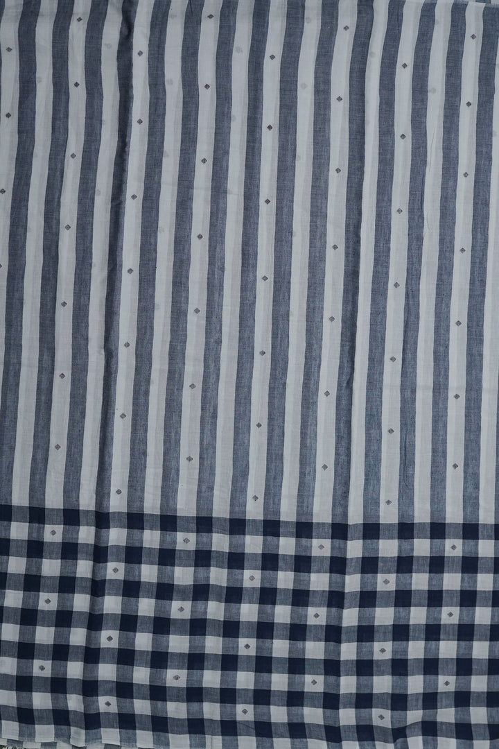 Blue & Cream Jamdani Cotton Fabric