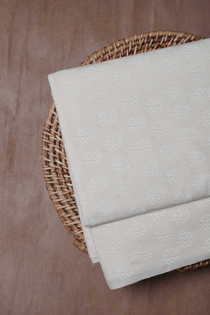 Coconut Cream Sanganeri Cotton Fabric - 0.9m