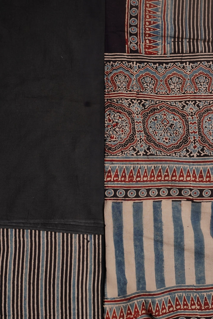 Lines on Black Ajrak Cotton Full Suit