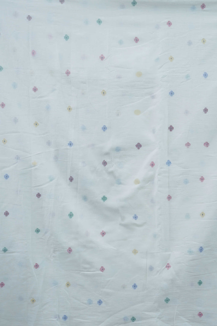 Coloured Butta on Cream Jamdani Cotton Fabric