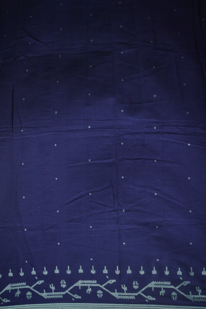 Blue with Bordered Jamdani Cotton Fabric