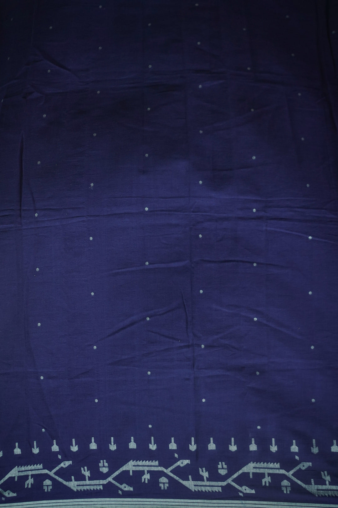 Blue with Bordered Jamdani Cotton Fabric - 0.5m