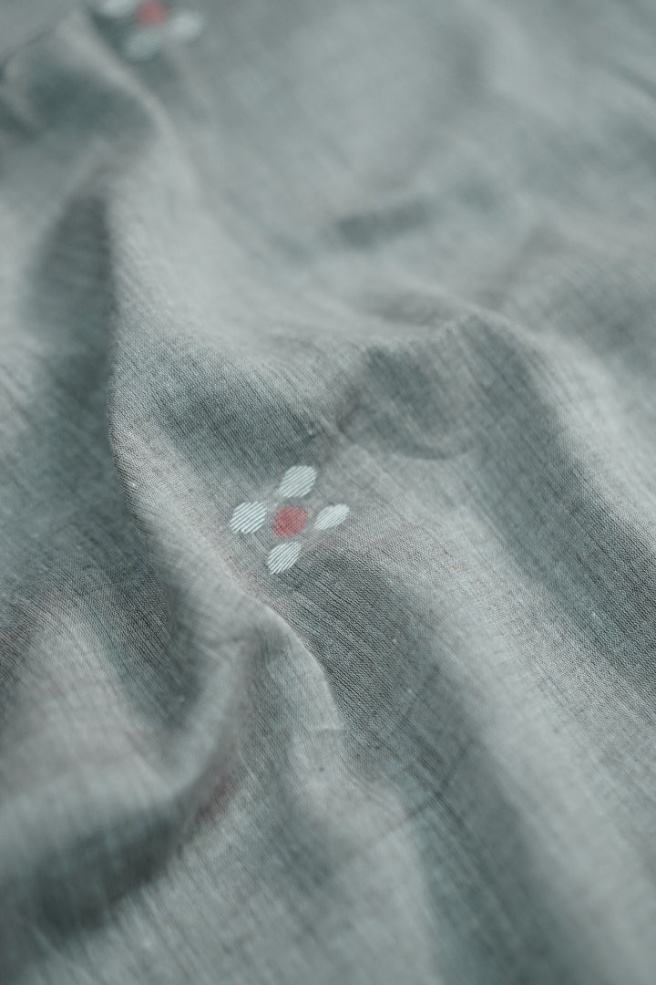 Cream Butta - Grey Jamdani Cotton Fabric