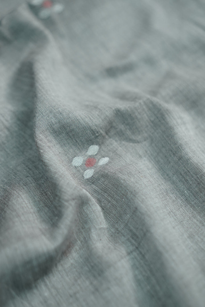 Cream Butta - Grey Jamdani Cotton Fabric - 1m