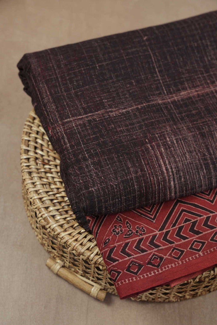 Black with Maroon Border Ajrak Cotton Fabric - 0.5m