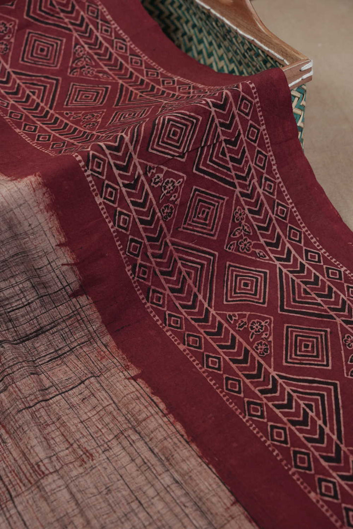 Beige Ajrak Cotton Fabric - 0.6m