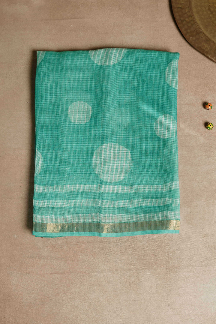 Green Block Printed Kota Silk saree
