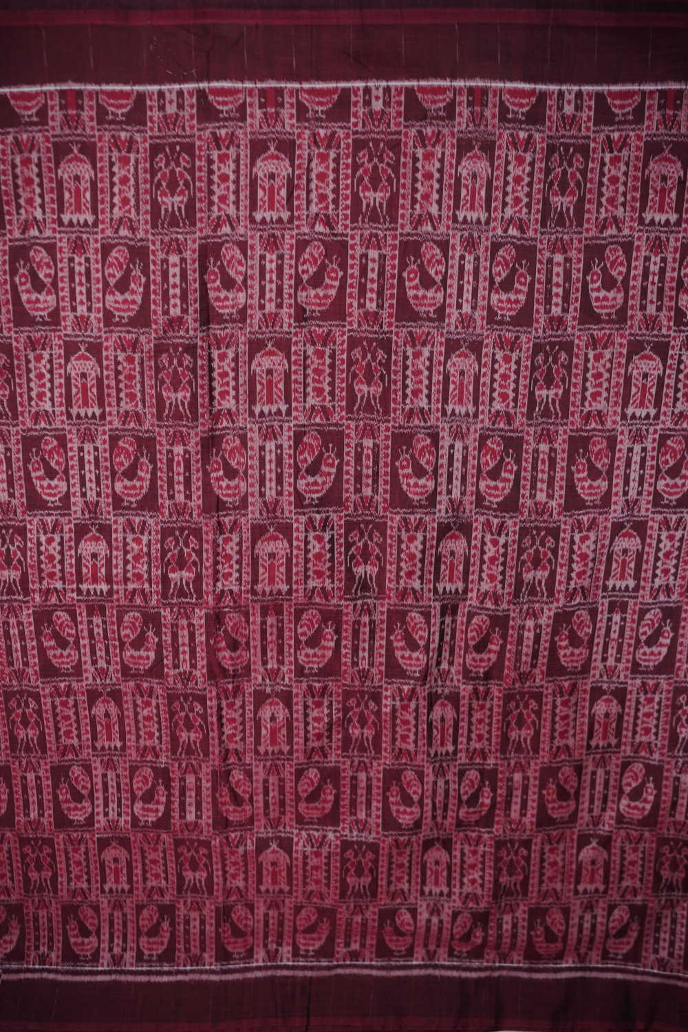 Burgundy Maroon Orissa Ikat Cotton Fabric