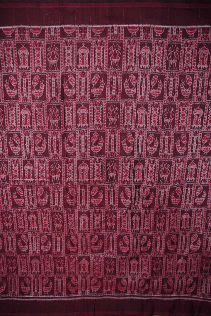 Burgundy Maroon Orissa Ikat Cotton Fabric