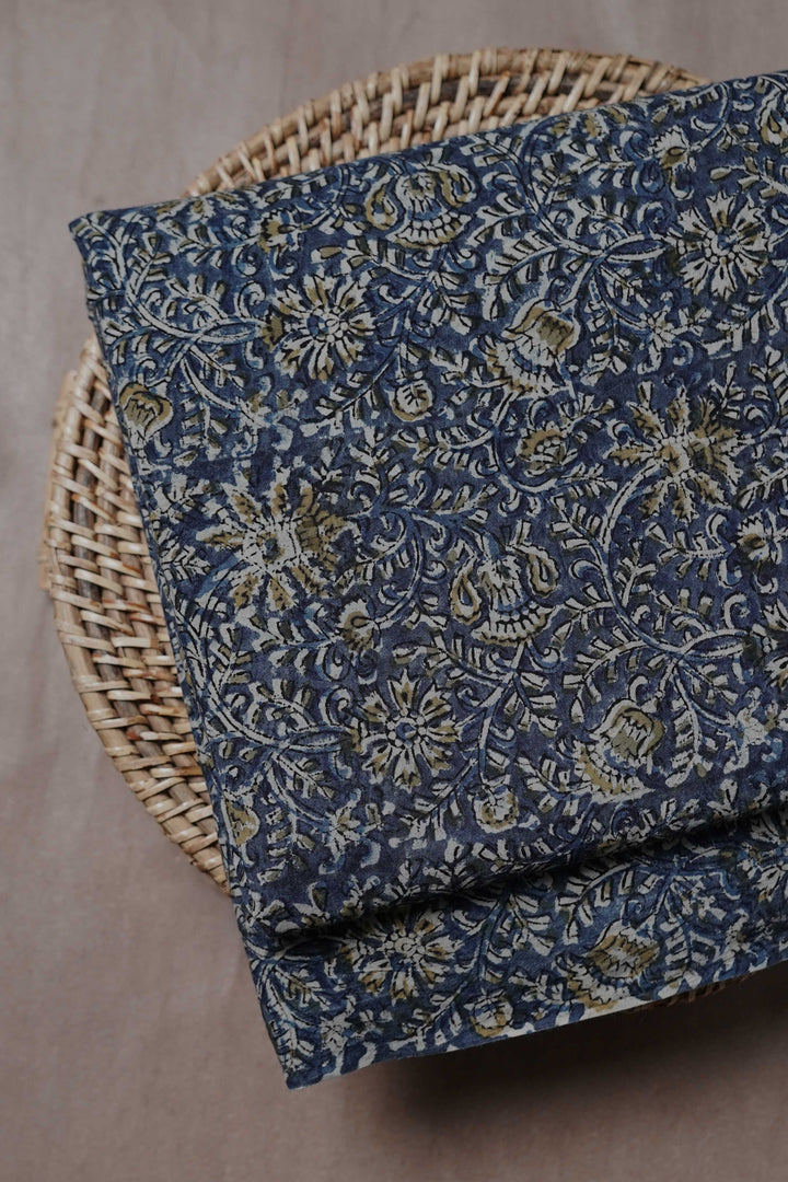 Blue with Floral Printed kalamkari Cotton Fabric - 0.55m