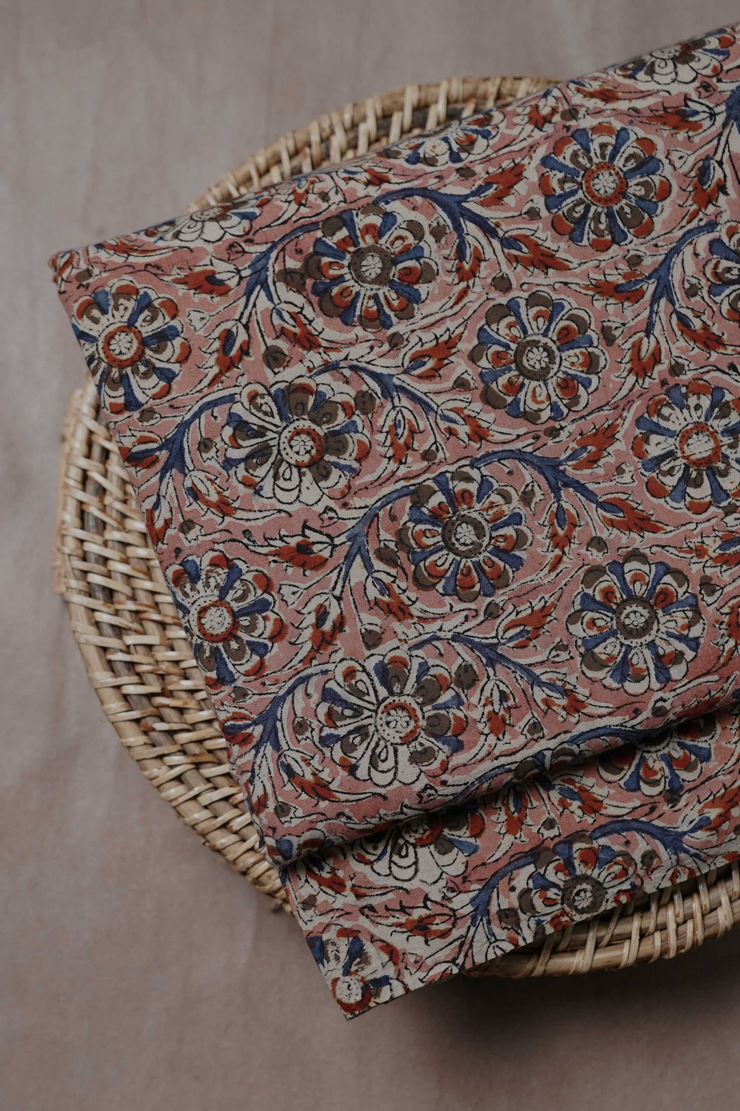 Peach Floral Printed kalamkari Cotton Fabric