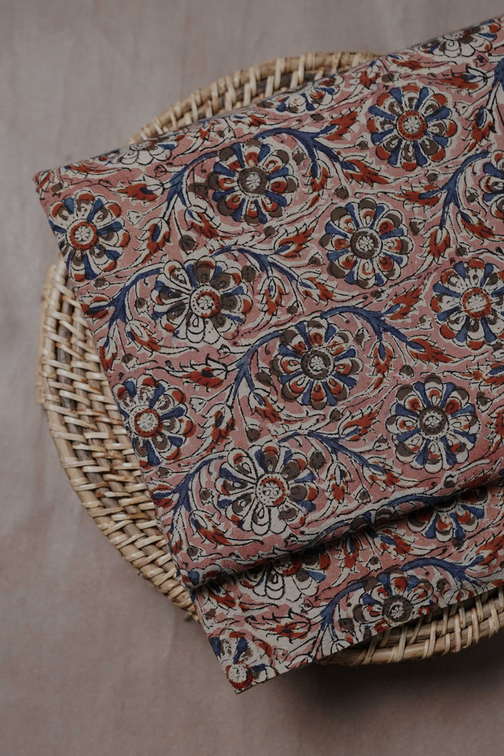 Peach Floral Printed kalamkari Cotton Fabric