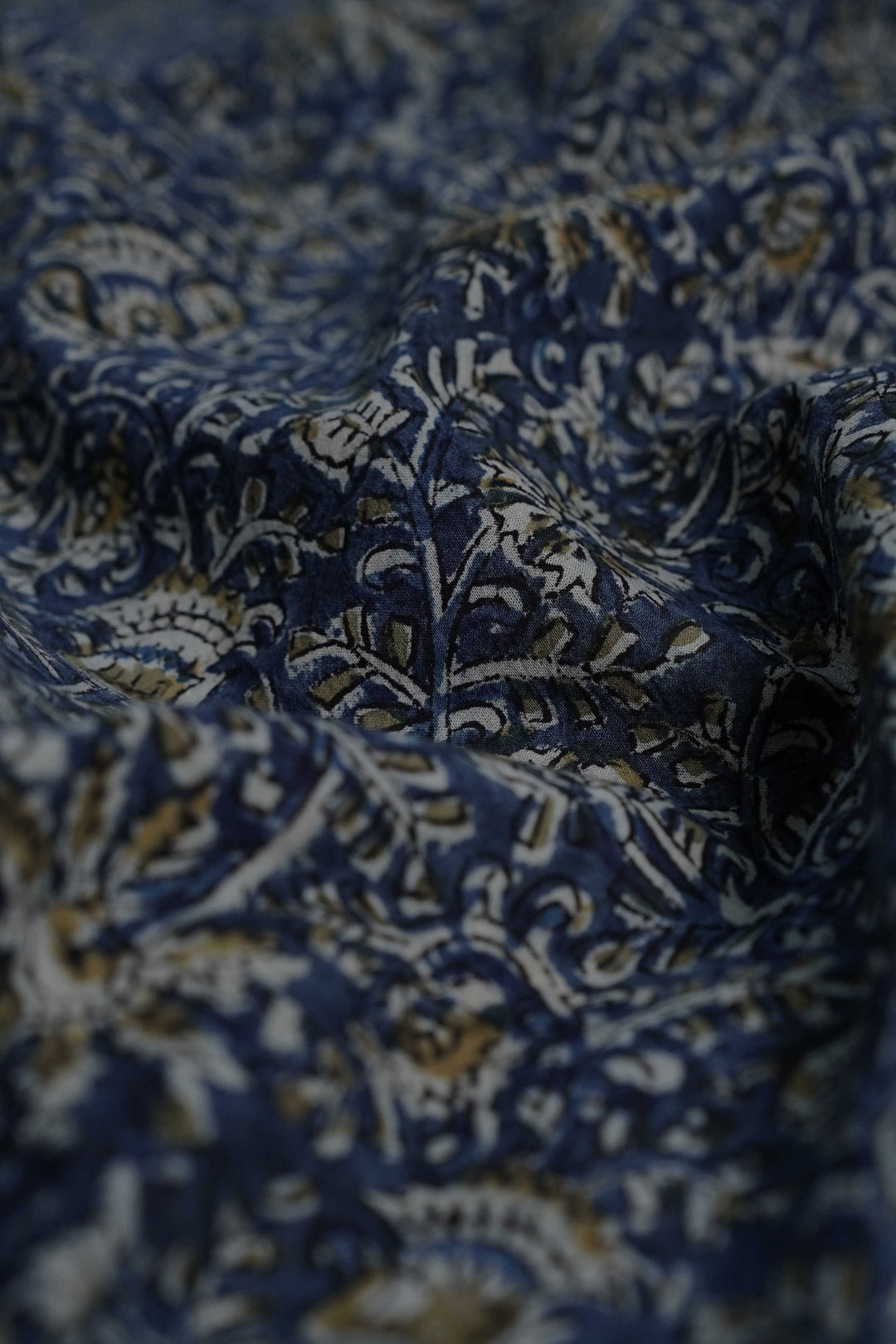 Blue with Floral Printed kalamkari Cotton Fabric - 0.55m
