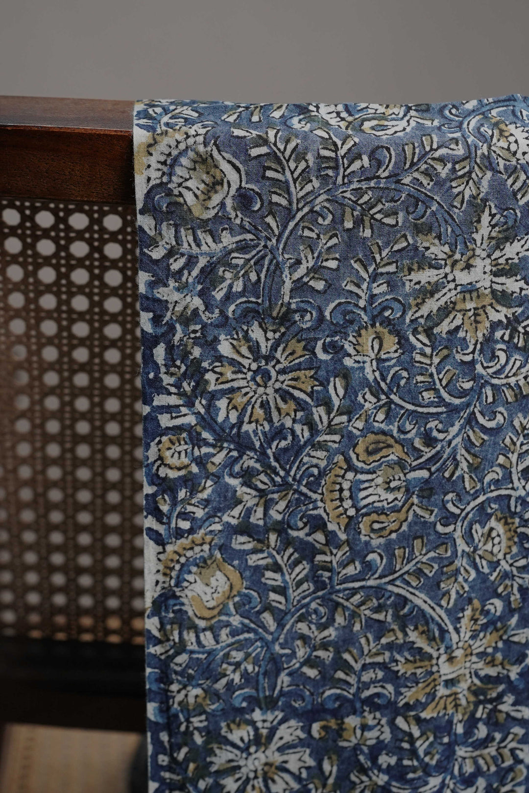 Blue with Floral Printed kalamkari Cotton Fabric - 0.55m