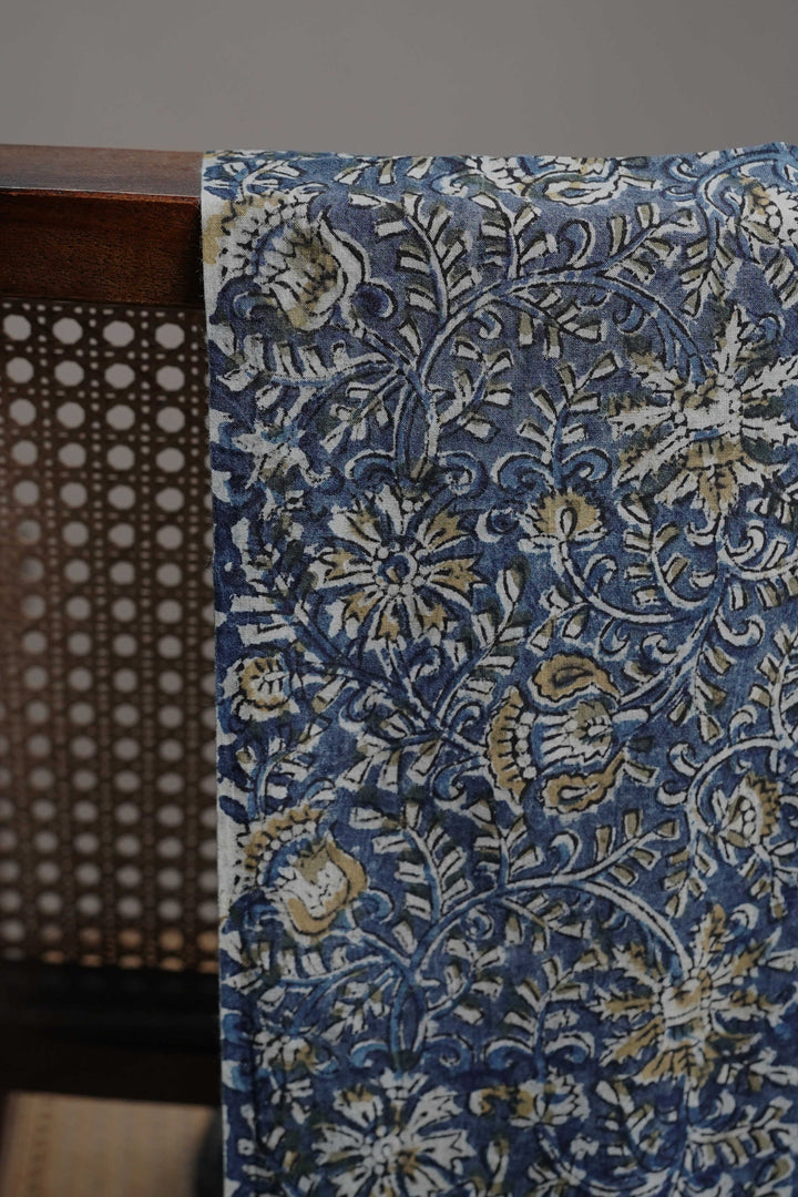Blue with Floral Printed kalamkari Cotton Fabric - 0.55m