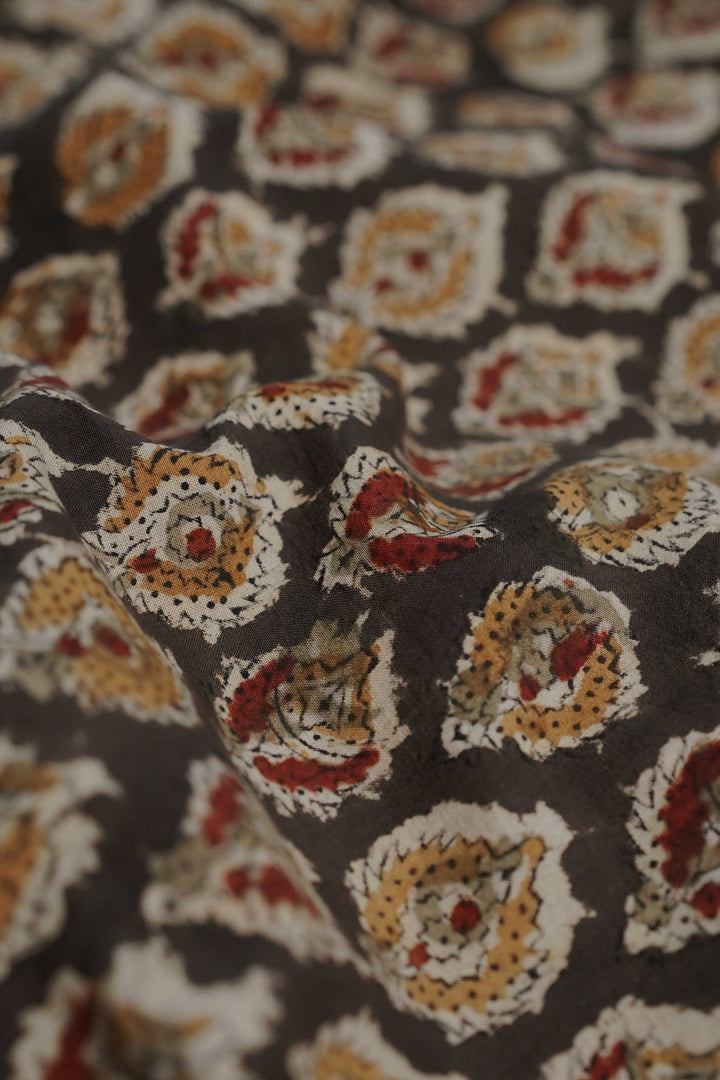 Green Motifs Printed kalamkari Cotton Fabric