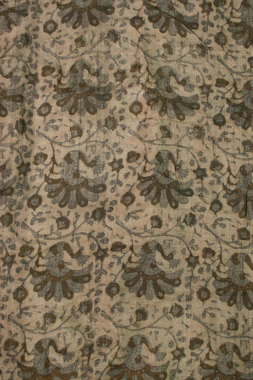 Floral Design Block Printed Tussar Fabric