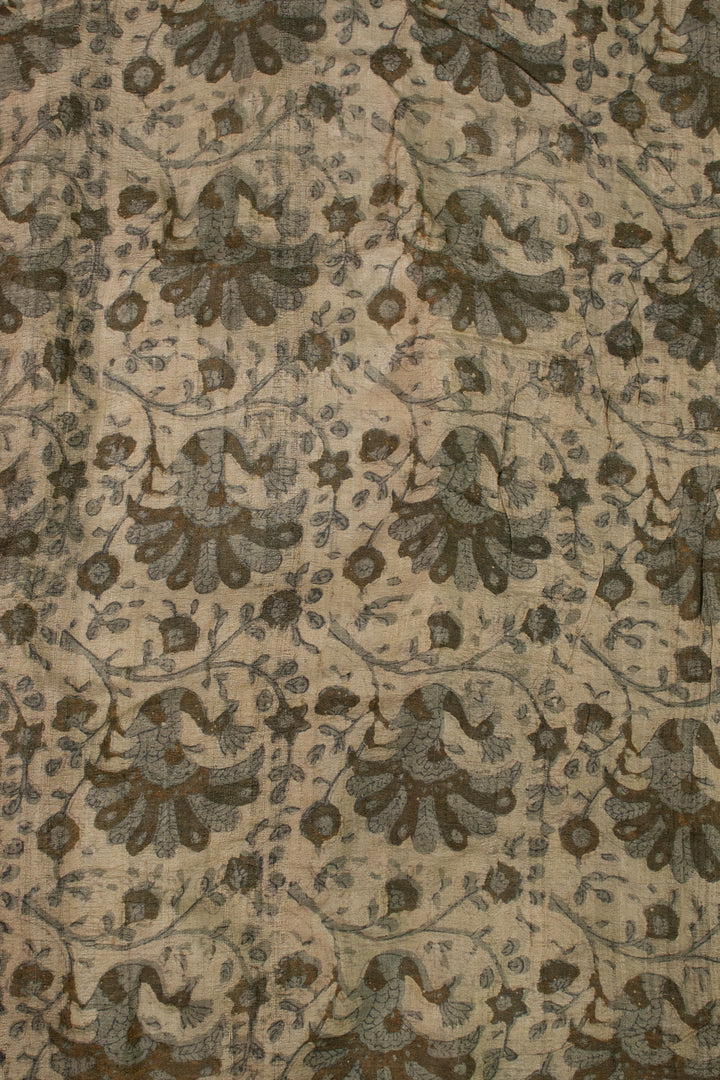 Floral Design Block Printed Tussar Fabric