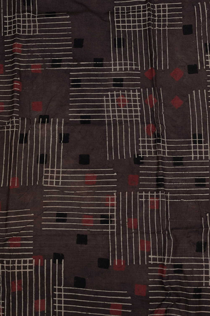 Lines with Maroon & Black Box Ajrak Cotton Fabric - 0.65m